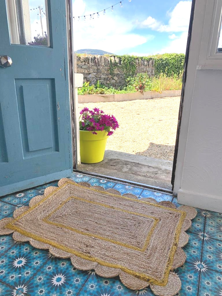 Scalloped Jute Doormat Yellow Large