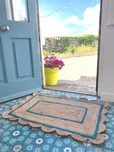 Load image into Gallery viewer, Scalloped Jute Doormat Teal Large
