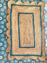 Load image into Gallery viewer, Scalloped Jute Doormat Teal Large
