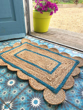 Load image into Gallery viewer, Scalloped Jute Doormat Teal Small
