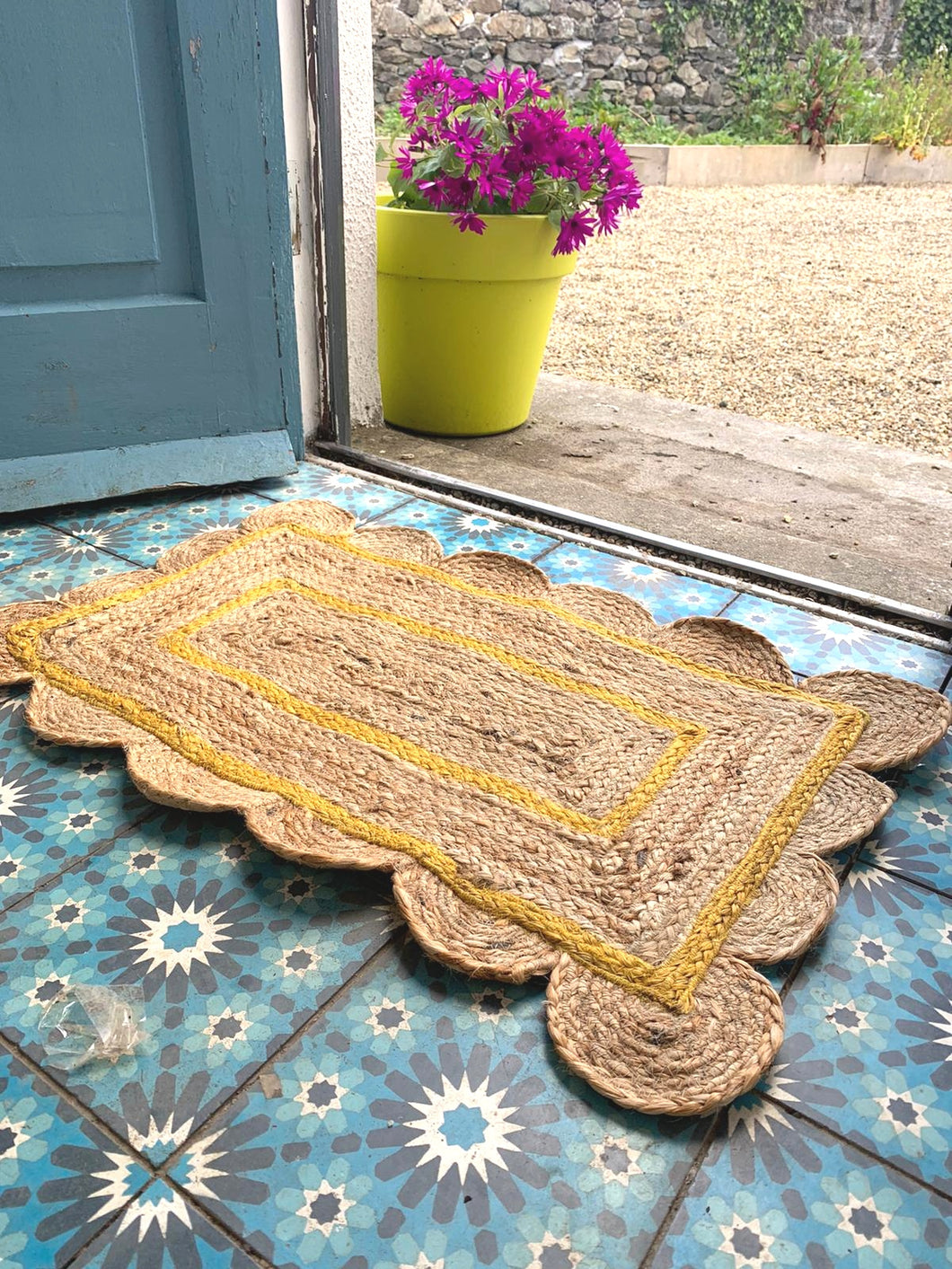 Scalloped Jute Doormat Yellow Small